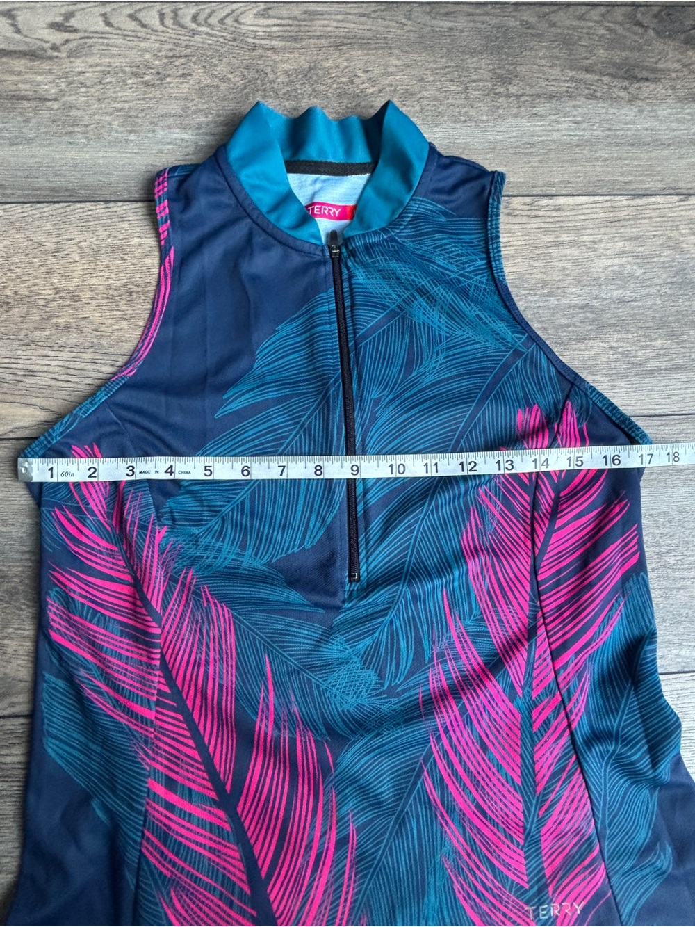 Terry Cycling Mesh Sleeveless Bike Jersey Tank Top Pink Blue Feathers Pockets L - Picture 8 of 12
